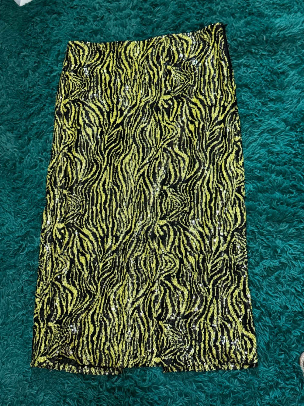 Zara Green and Black Zebra Print Sequin Pencil Skirt